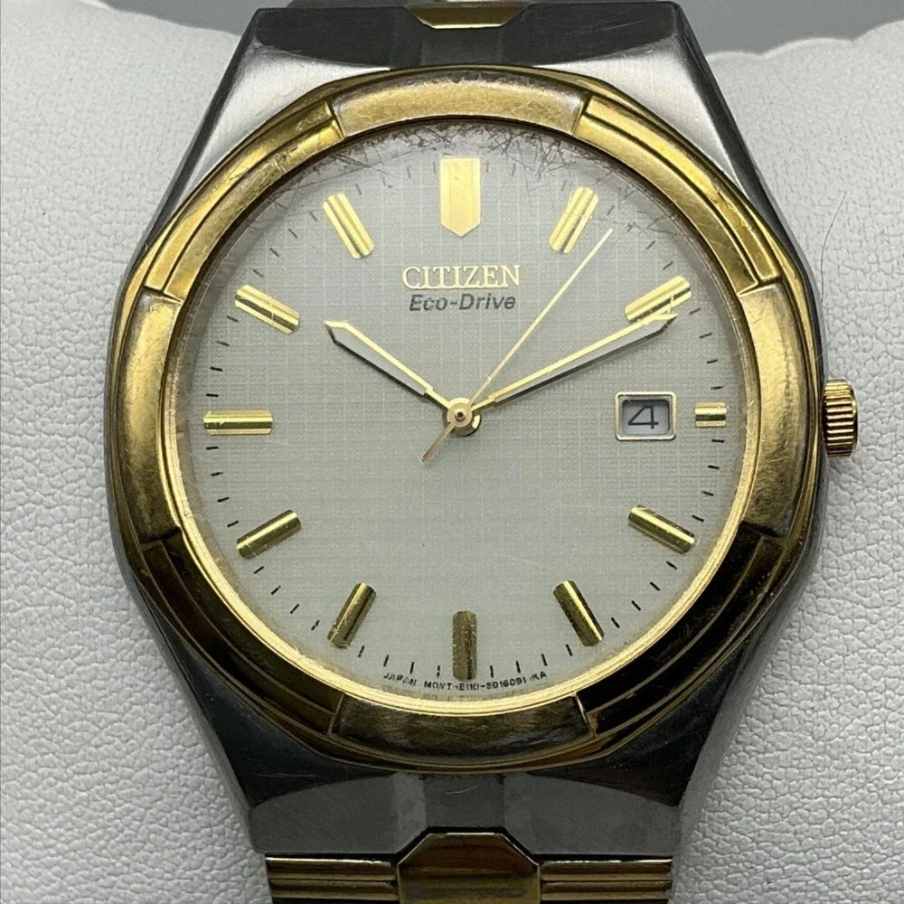 Citizen Eco-Drive Mens Watch 36mm Silver Gold Two Tone Date E110-S008719 8